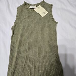 Ruffled Olive Green Sleeveless Top